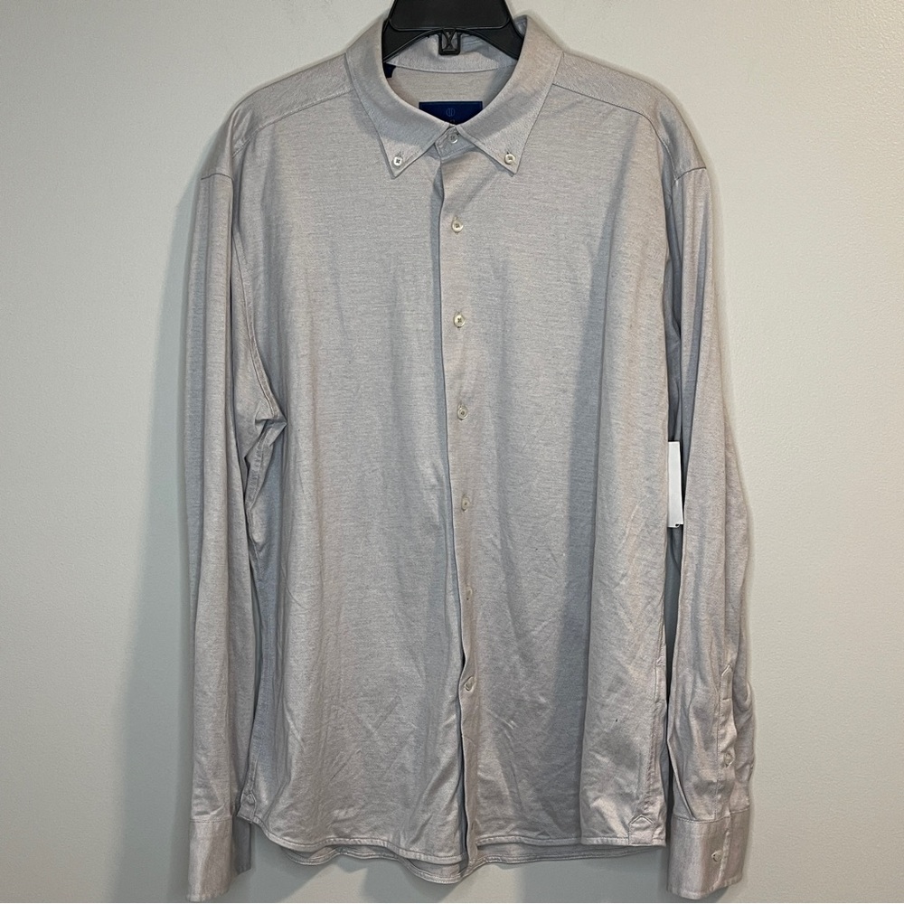 David Donahue Fusion Dress Shirt Grey 100% Cotton 17 L/XL